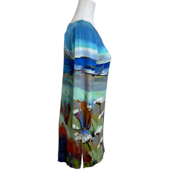 Dolcezza Womens Top Colorful Seaside Beach Artistic 3/4 Sleeve Tunic Size XS - Picture 2 of 6